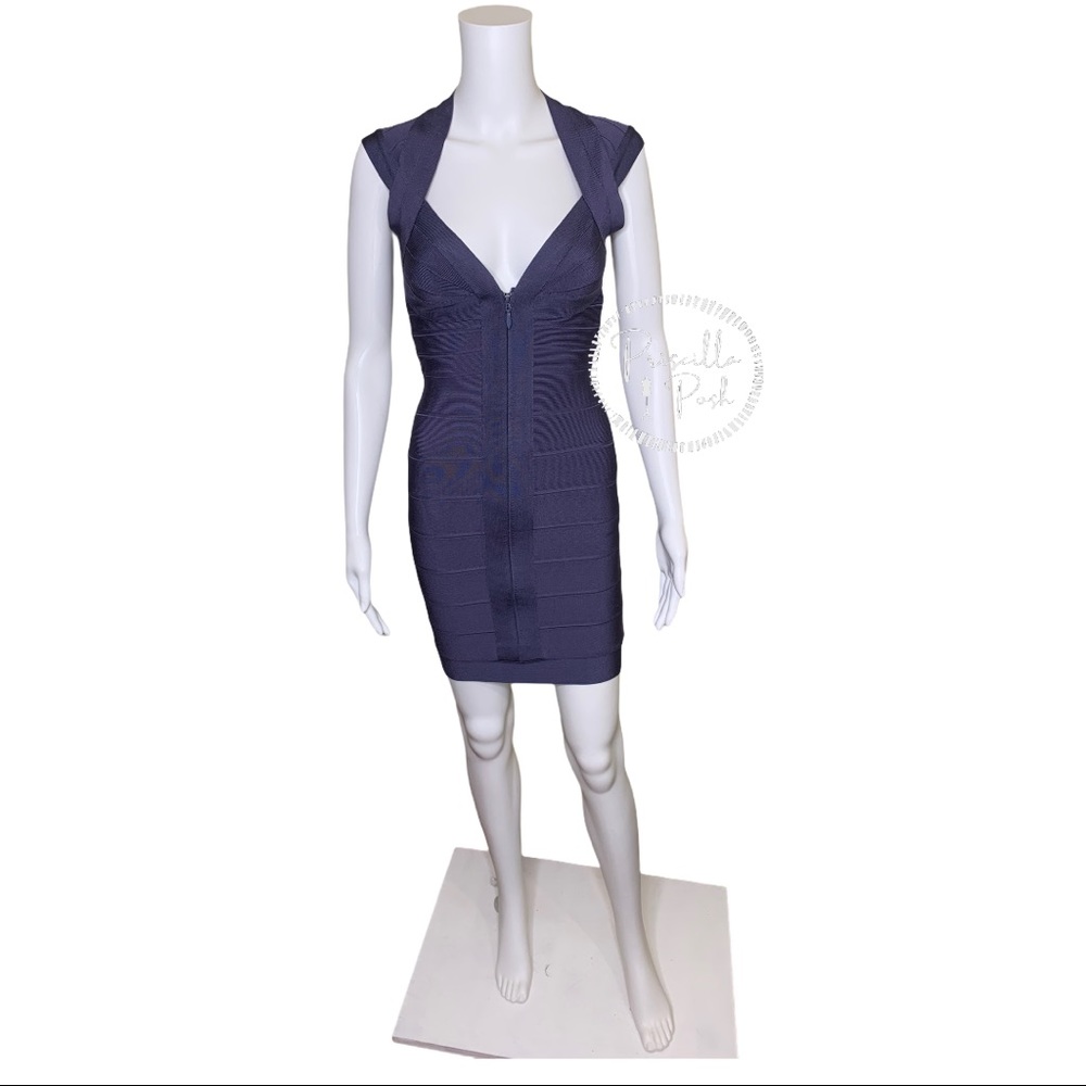 HERVÉ LÉGER Zip-front bandage dress indigo blue - Picture 13 of 16
